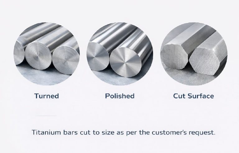Surface finish and cut ends of titanium bars including turned and polished finish