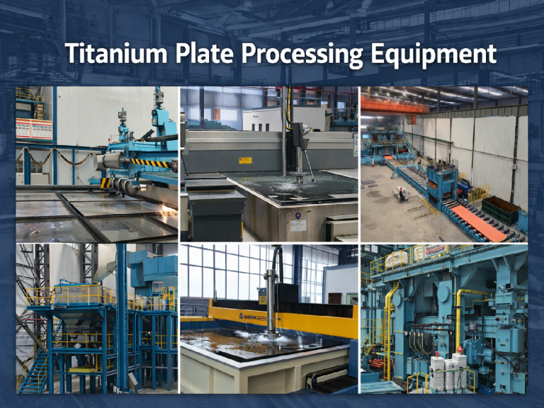 Titanium plate processing equipment including water jet cutting, surface grinding, rolling mills, ultrasonic testing and heavy plate rolling lines