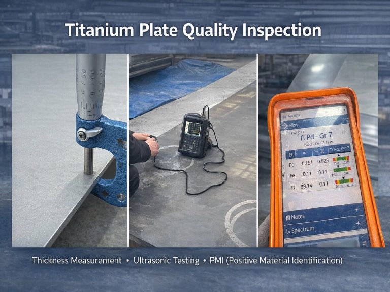 Titanium plate quality inspection including thickness measurement, ultrasonic testing and PMI material identification